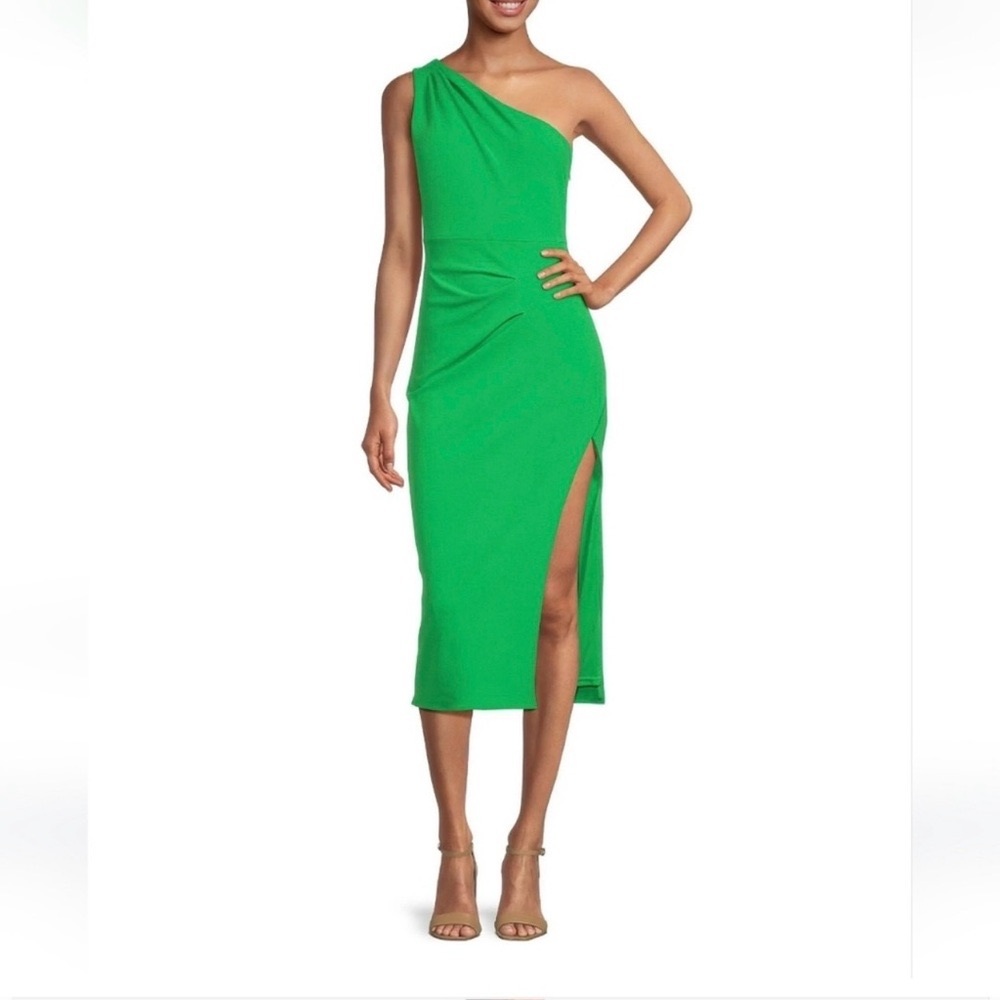 Belle Badgley Mischka Green One Shoulder Sheath Dress